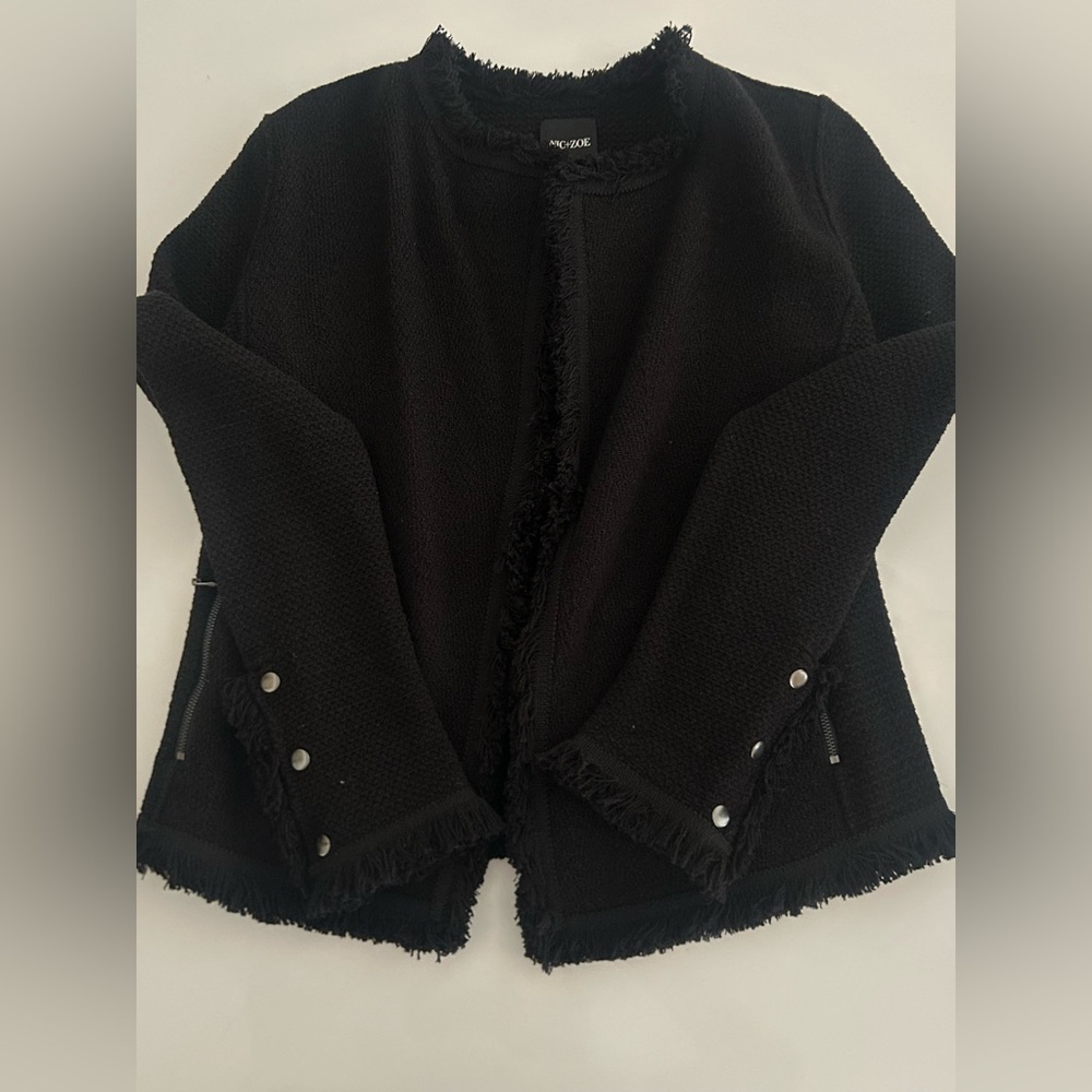 Nic and Zoe Black Fringe Knit Sweater Jacket.